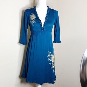 Rustic West Blue Floral Rhinestone Dress.     A129